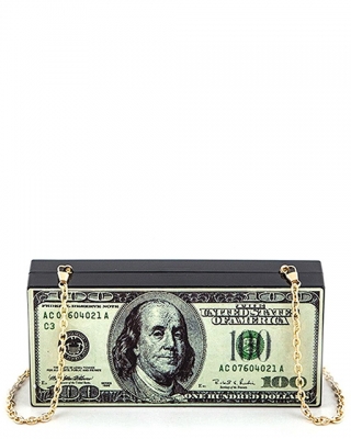$100 Bill Iconic Box Clutch H5030 GREEN